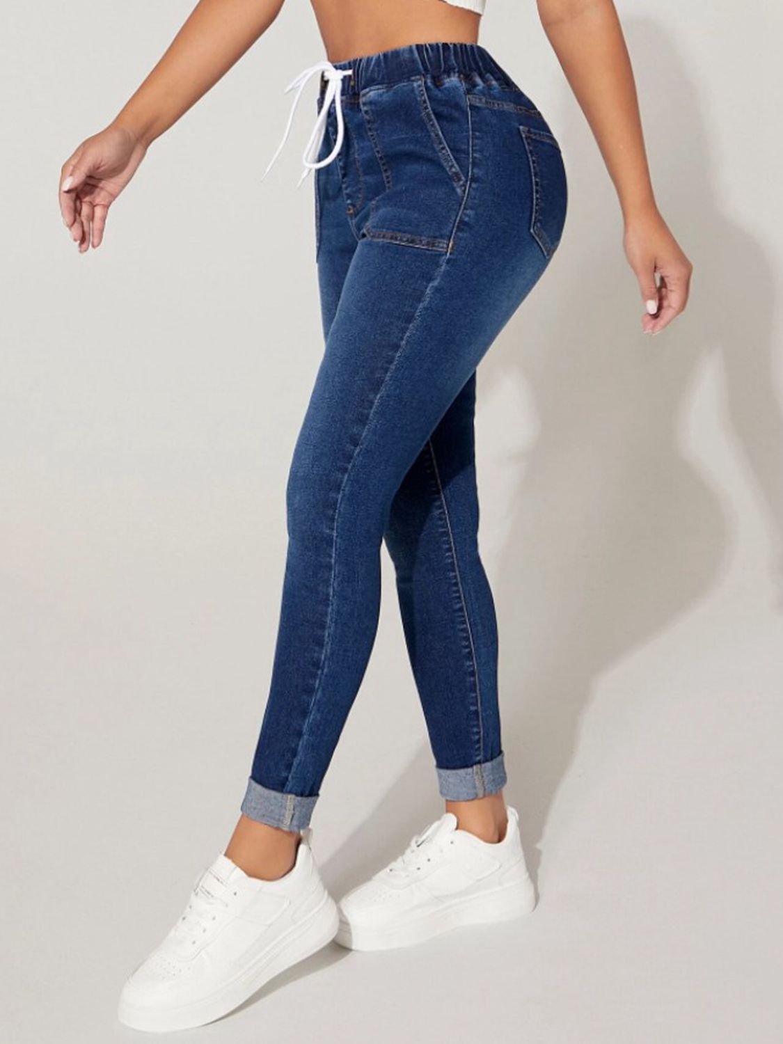 Drawstring Cropped Jeans - TRENDMELO