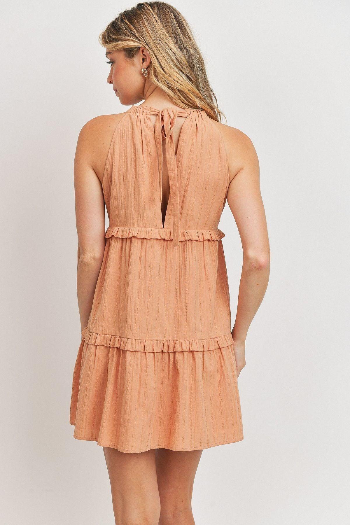 Trendmelo Textured Woven Fabric With Tiered Sl Dress