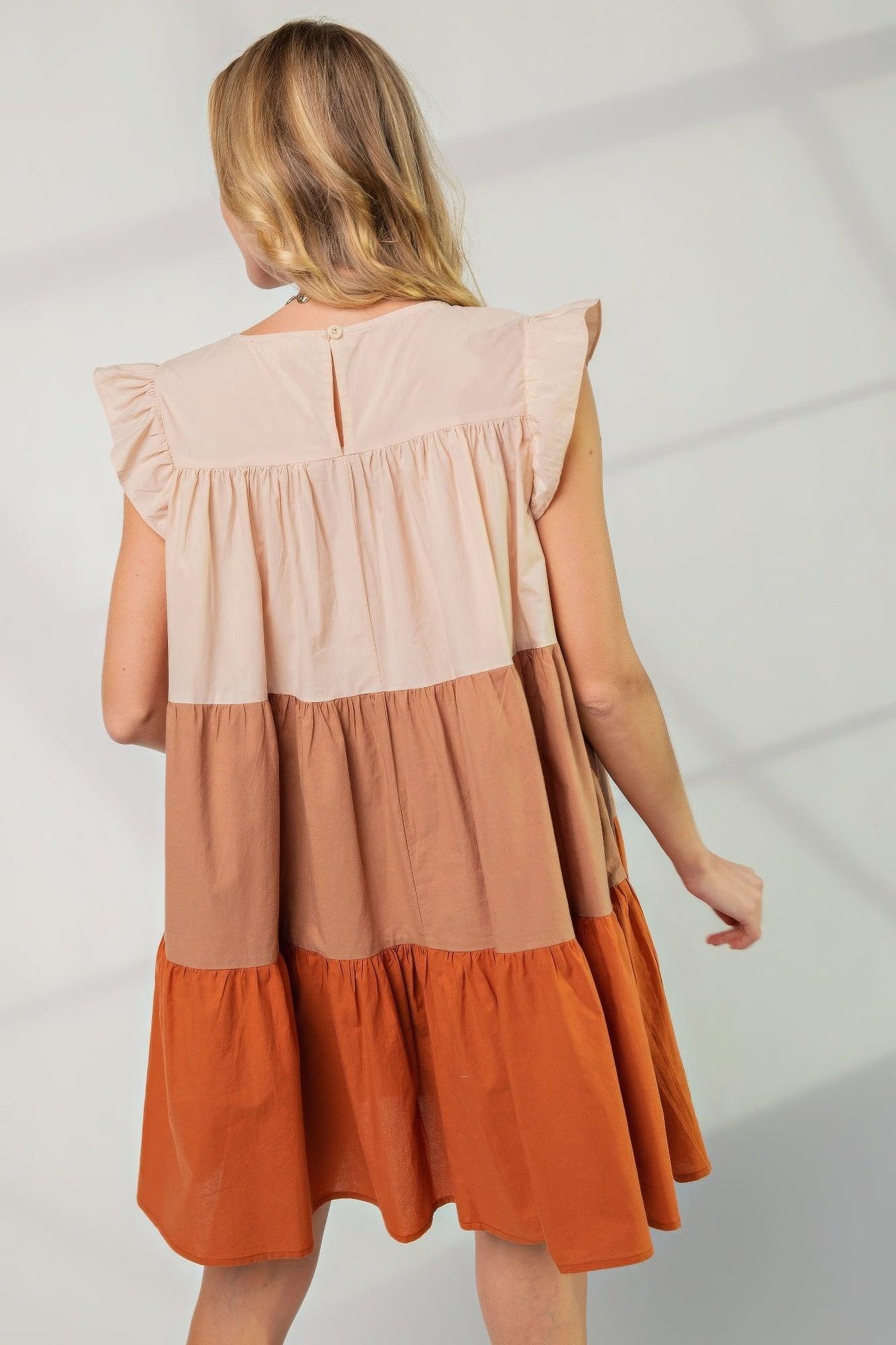 Trendmelo Poplin Tiered Color Block Dress