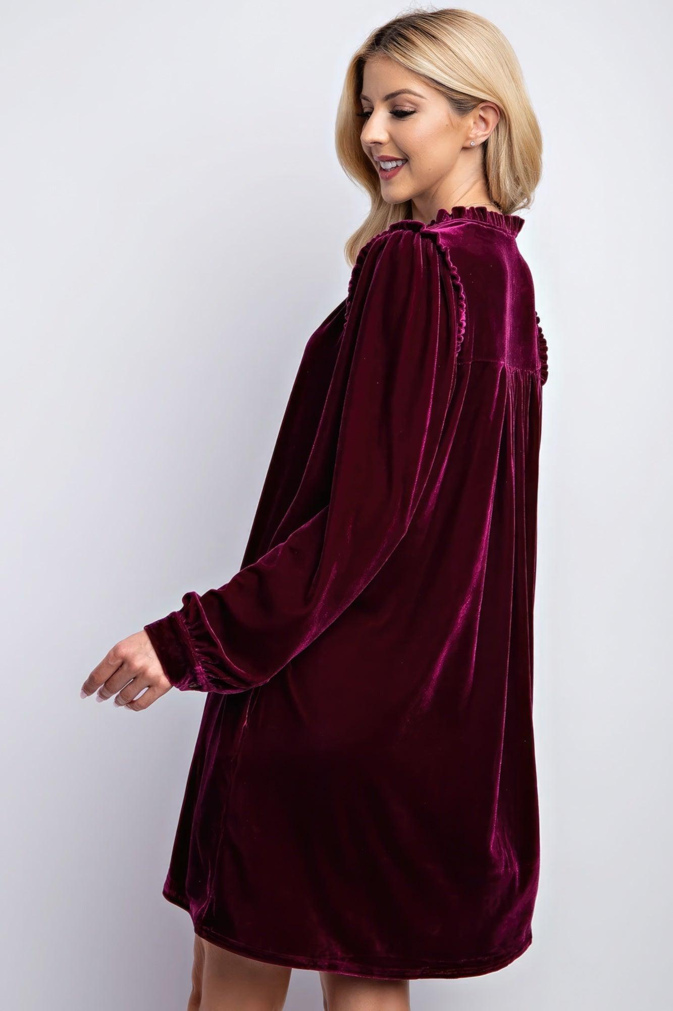 Trendmelo Mini Ruffle Detailing Velvet Dress