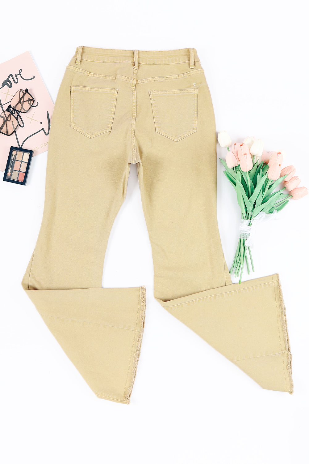 Pocketed Raw Hem Flare Jeans - TRENDMELO