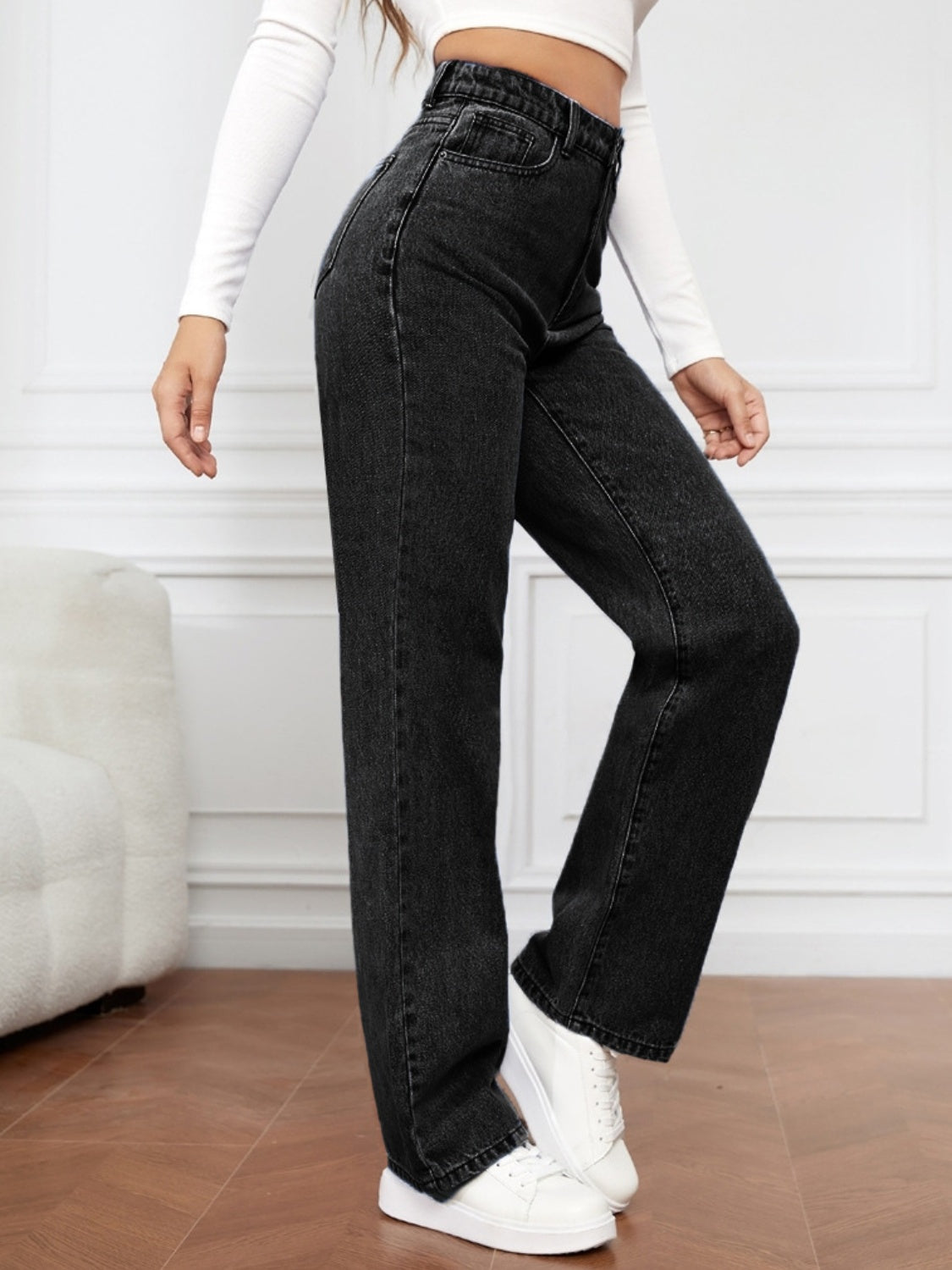 High Waist Straight Jeans - TRENDMELO