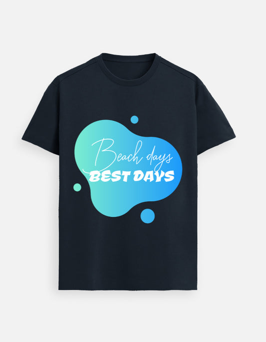 Trendmelo Beach Days Best Days navy blue lightweight 160 GSM Supima cotton graphic t-shirt for holiday and beach vacation.