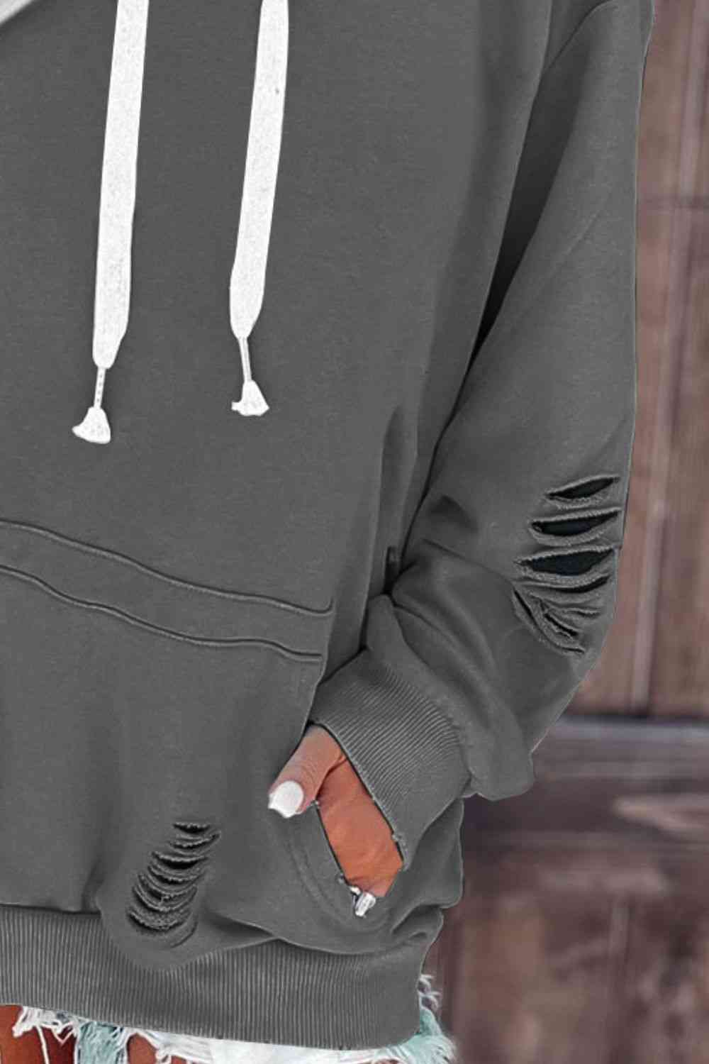 Cutout Dropped Shoulder Hoodie - TRENDMELO