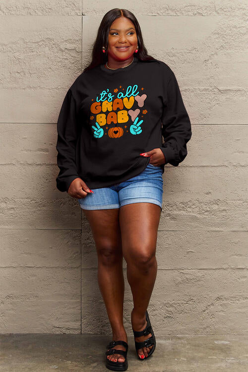 Simply Love Full Size IT'S ALL GRAVY BABY Long Sleeve Sweatshirt - TRENDMELO