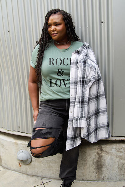 Simply Love Full Size ROCK & LOVE Short Sleeve T-Shirt - TRENDMELO