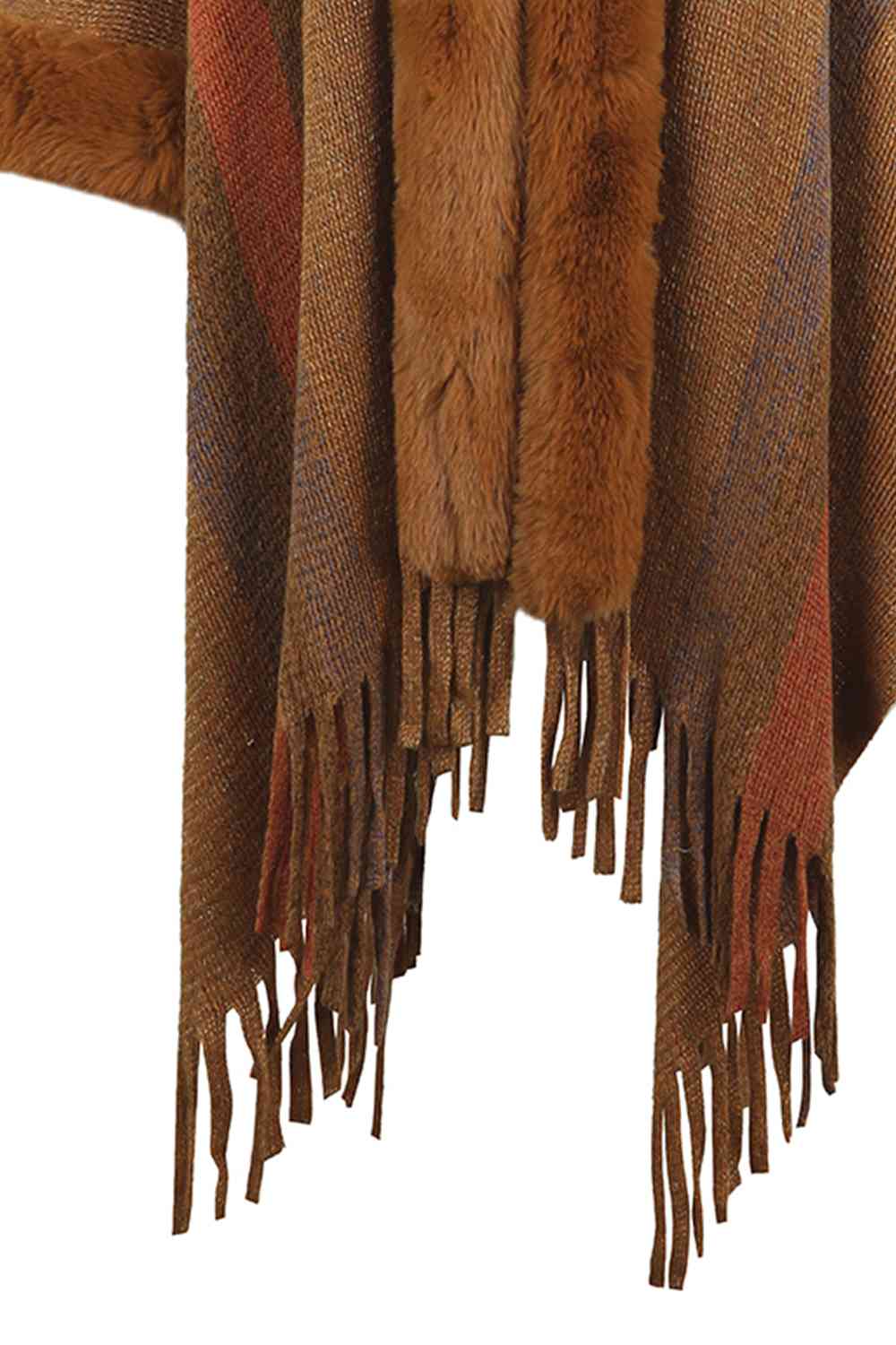 Color Block Fringe Detail Poncho - TRENDMELO