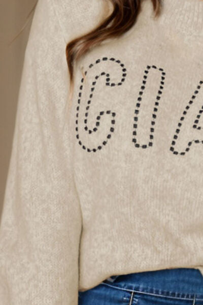 CIAO Round Neck Dropped Shoulder Sweater - TRENDMELO