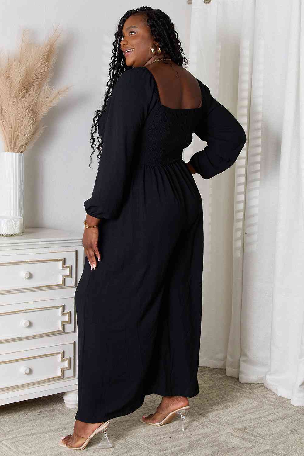 Double Take Square Neck Jumpsuit with Pockets - TRENDMELO