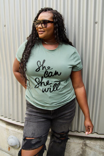 Simply Love Full Size SHE CAN SHE WILL Short Sleeve T-Shirt - TRENDMELO