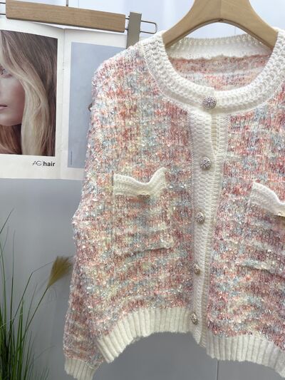 Heathered Button Up Long Sleeve Cardigan - TRENDMELO