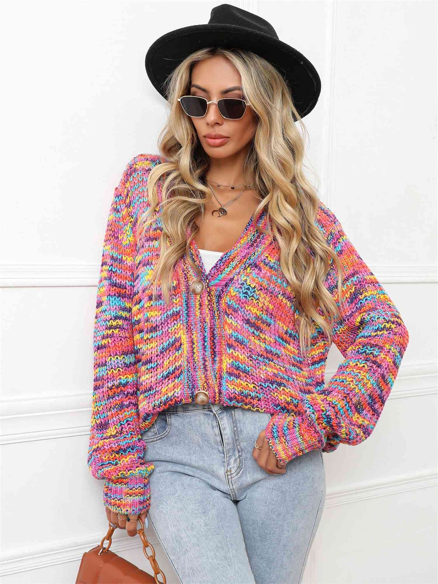 V-Neck Long Sleeve Cardigan - TRENDMELO