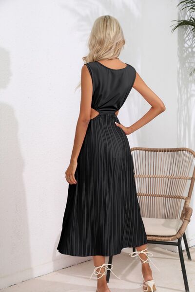 Cutout Ruched Round Neck Tank Dress - TRENDMELO