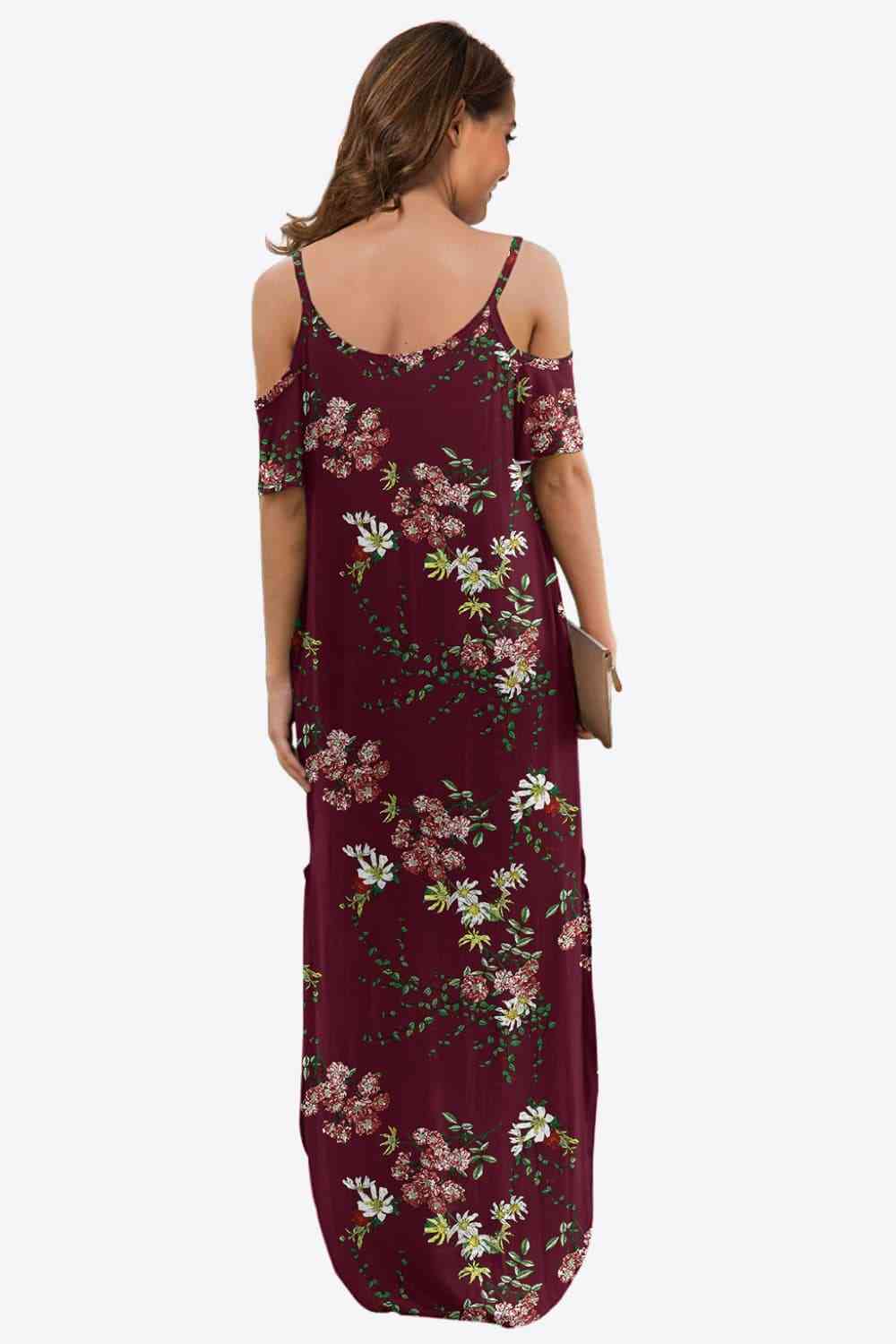 Slit Scoop Neck Cold-Shoulder Maxi Dress - TRENDMELO
