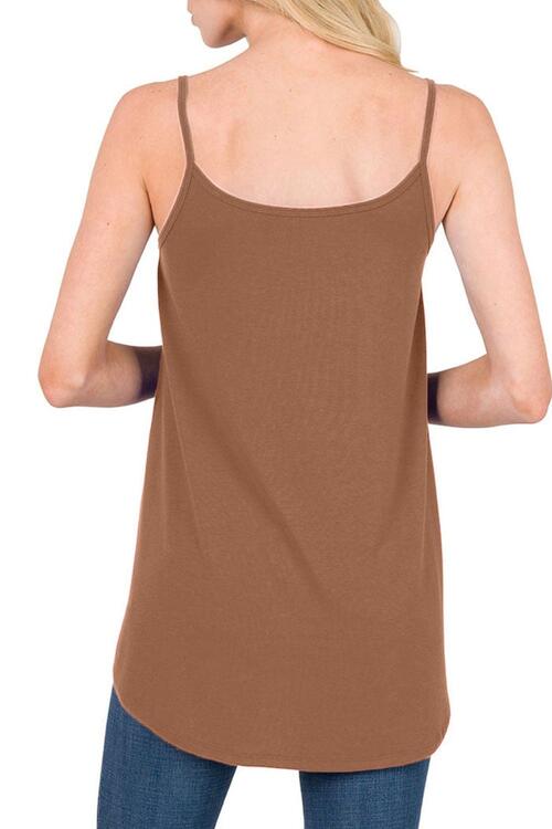 Full Size Spaghetti Strap V-Neck Flowy Tunic Cami - TRENDMELO