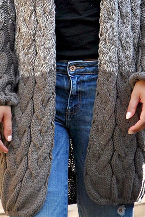 Color Block Open Front Cable-Knit Cardigan - TRENDMELO