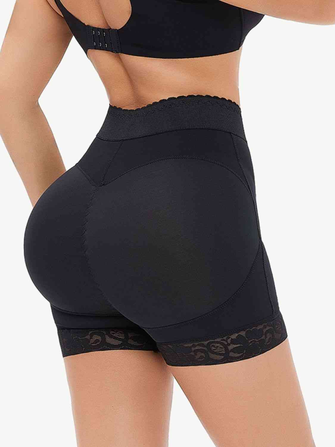 Full Size Zip-Up Lace Trim Shaping Shorts - TRENDMELO