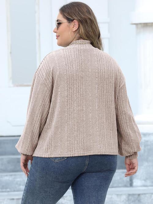 Plus Size Mock Neck Long Sleeve Knit Top - TRENDMELO