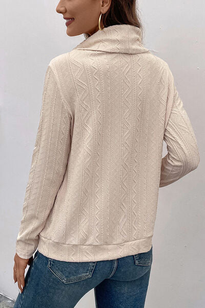 Tied Mock Neck Long Sleeve Knit Top - TRENDMELO
