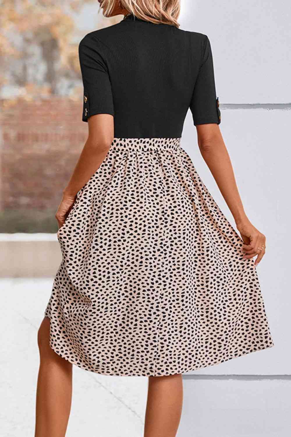 Printed Short Sleeve Belted Dress - TRENDMELO