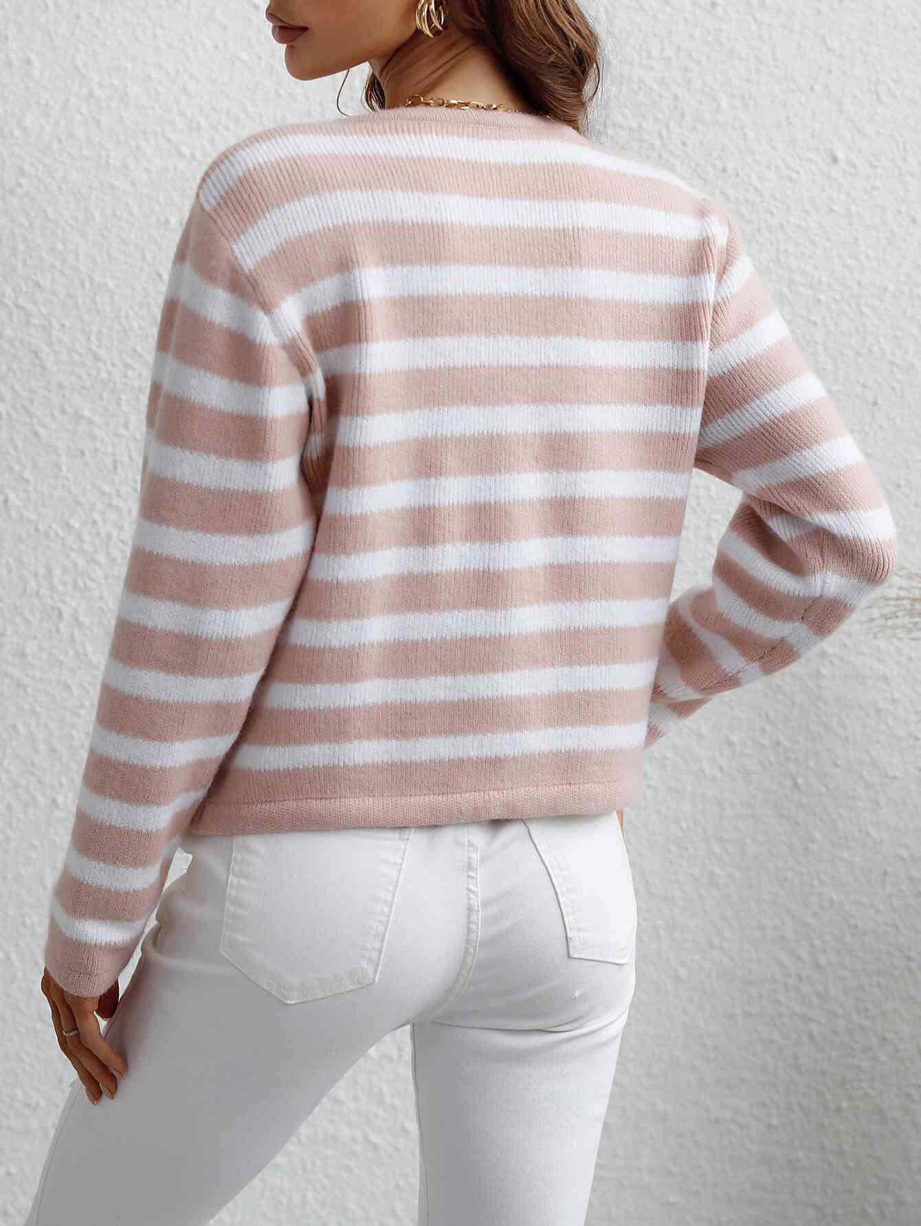 Woven Right Striped Button Front Cardigan - TRENDMELO