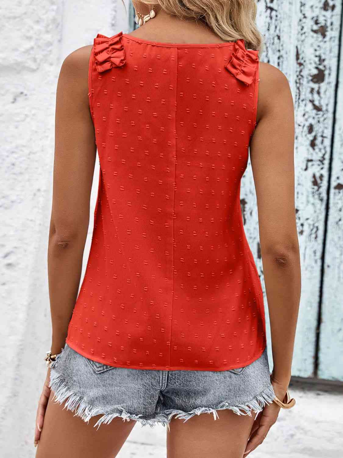 Swiss Dot Shoulder Detail V-Neck Tank - TRENDMELO