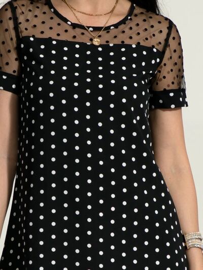 Polka Dot Short Sleeve Mini Dress - TRENDMELO