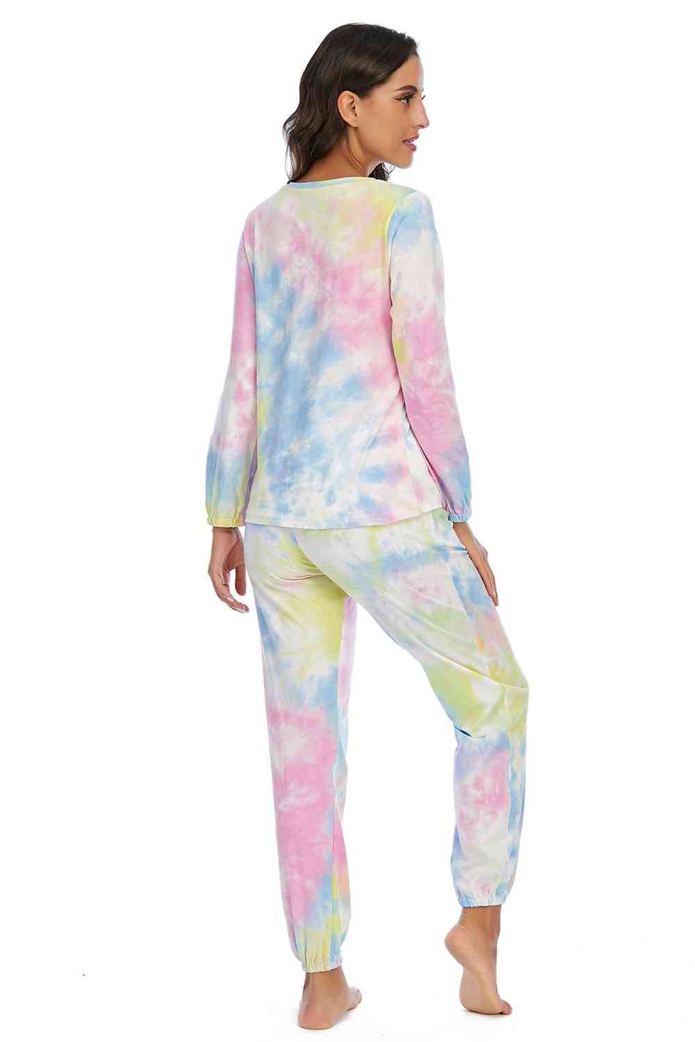 Tie-Dye Top and Drawstring Pants Lounge Set - TRENDMELO