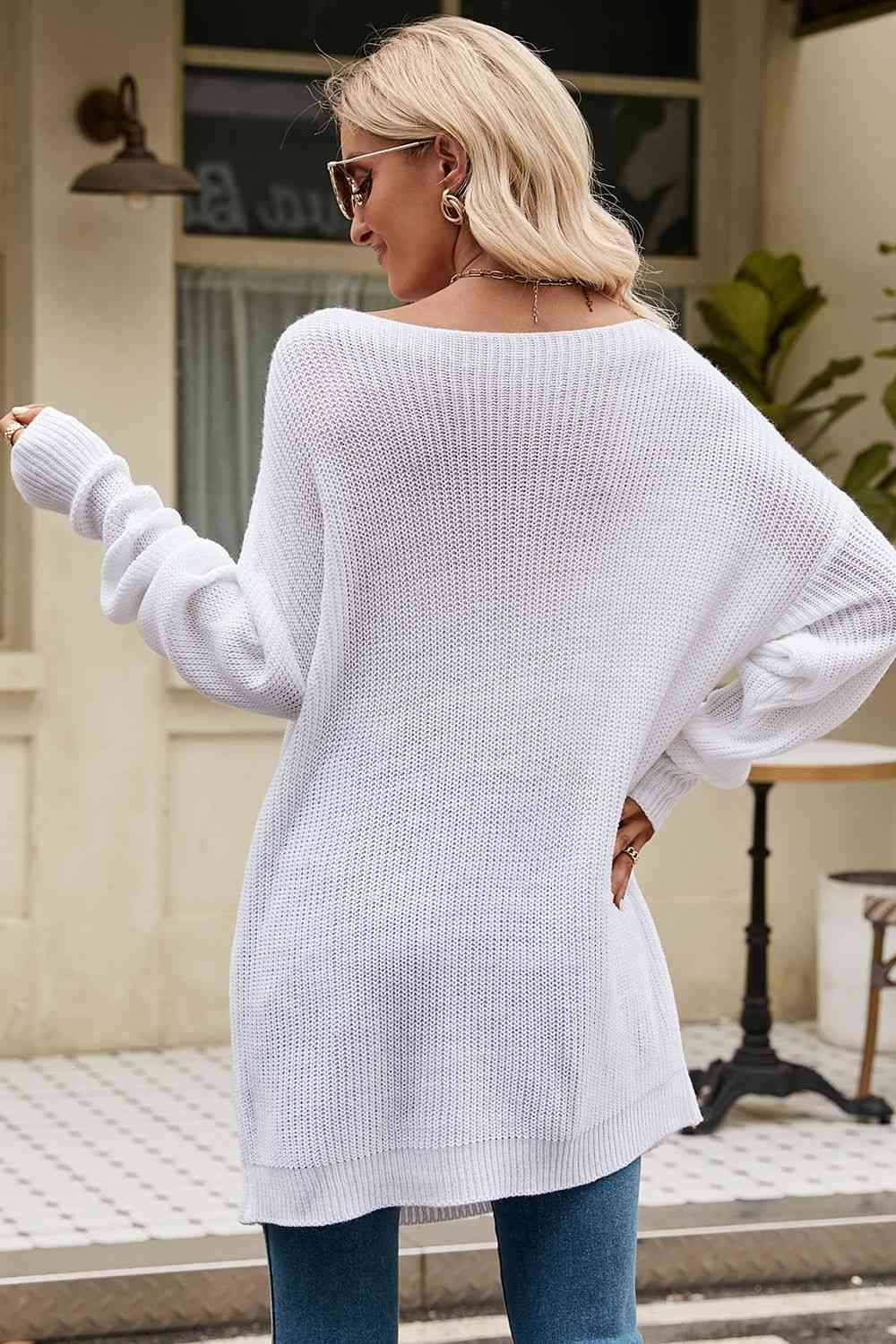 Boat Neck Dropped Shoulder Knit Top - TRENDMELO