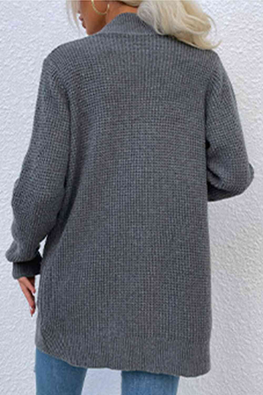 Open Front Rib-Knit Cardigan with Pockets - TRENDMELO