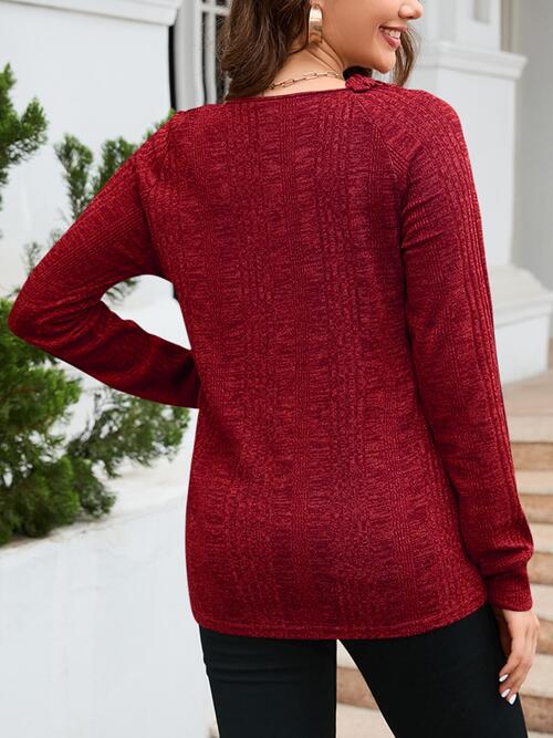 Texture Round Neck Long Sleeve Knit Top - TRENDMELO