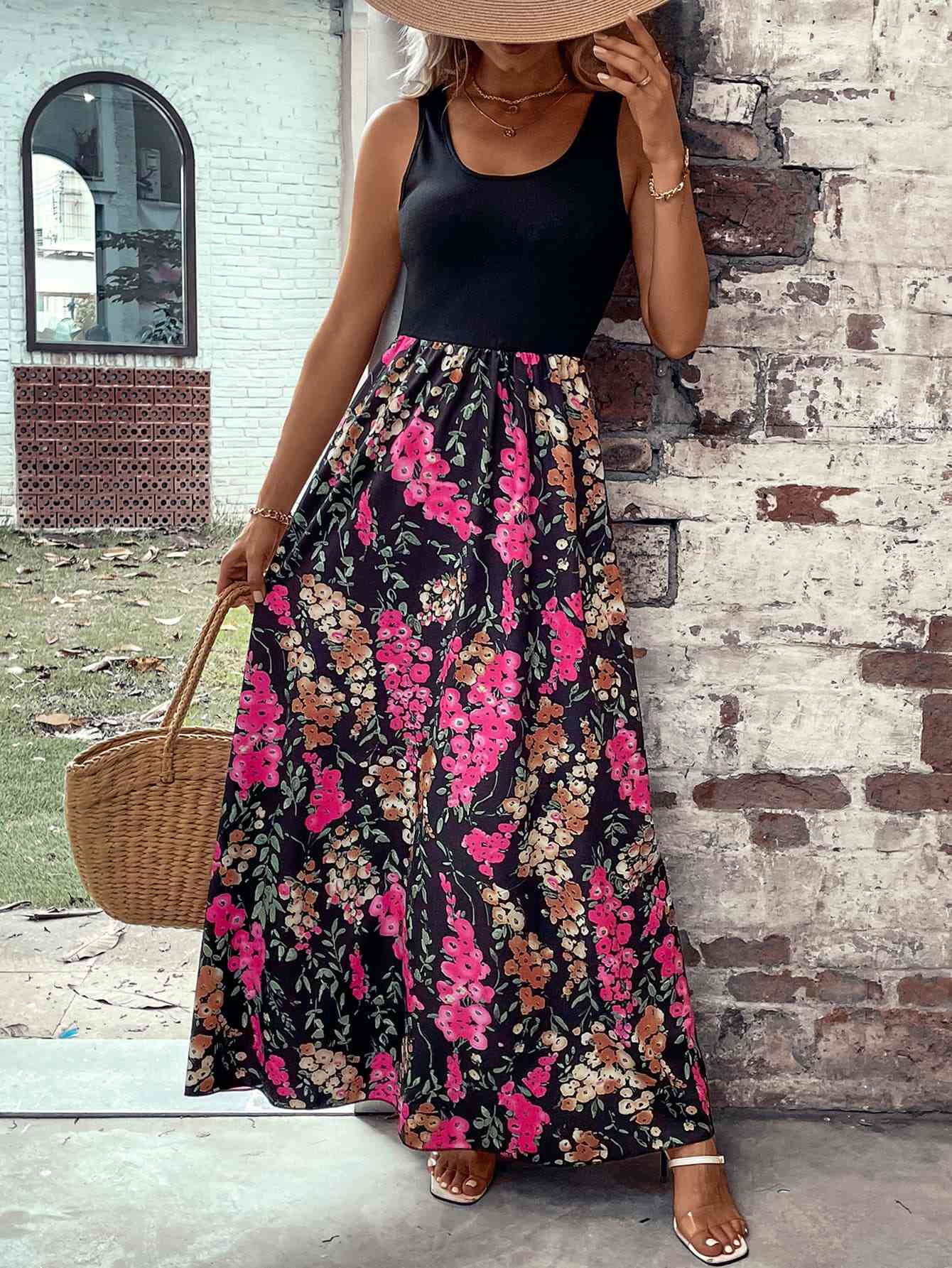 Floral Scoop Neck Sleeveless Maxi Dress - TRENDMELO