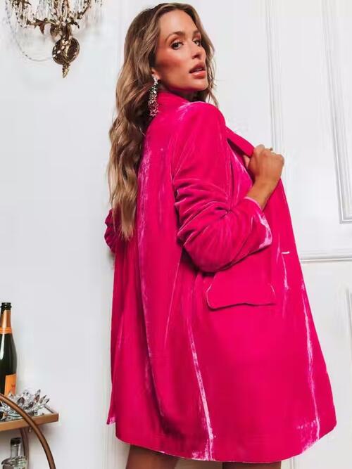 Button Up Long Sleeve Blazer with Pocket - TRENDMELO