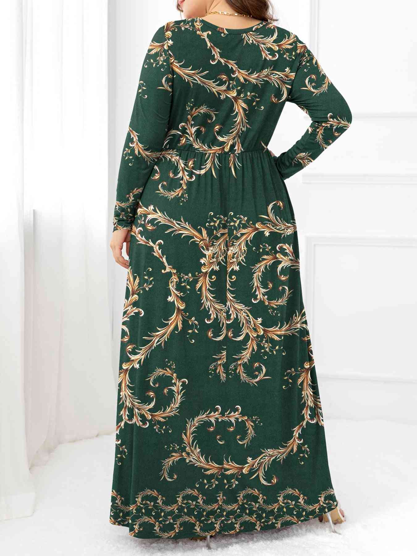 Plus Size Round Neck Maxi Dress with Pockets - TRENDMELO