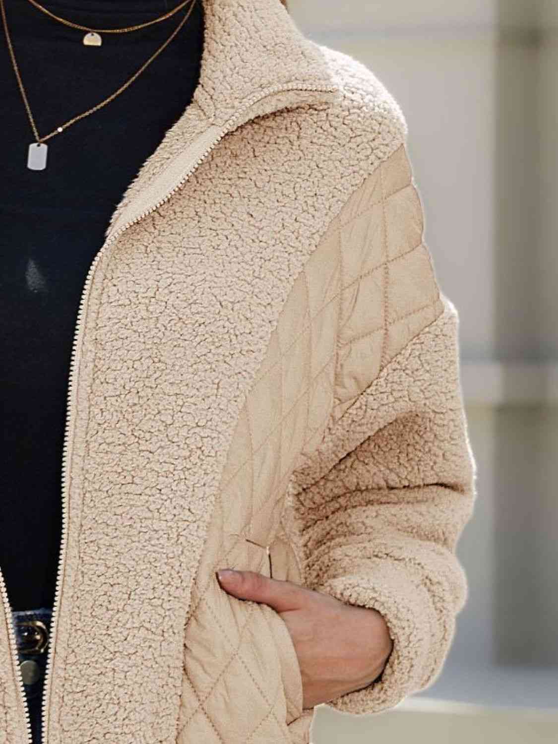 Zip-Up Collared Neck Jacket - TRENDMELO