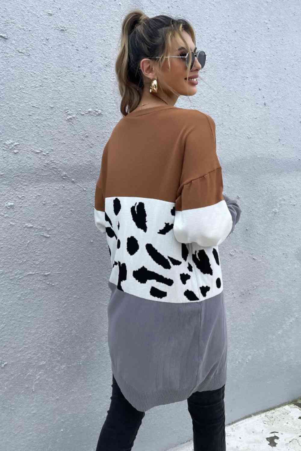 Leopard Color Block Cardigan - TRENDMELO