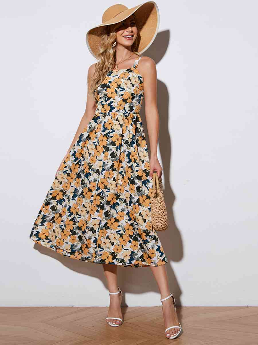 Floral Tie-Back Sleeveless Midi Dress - TRENDMELO