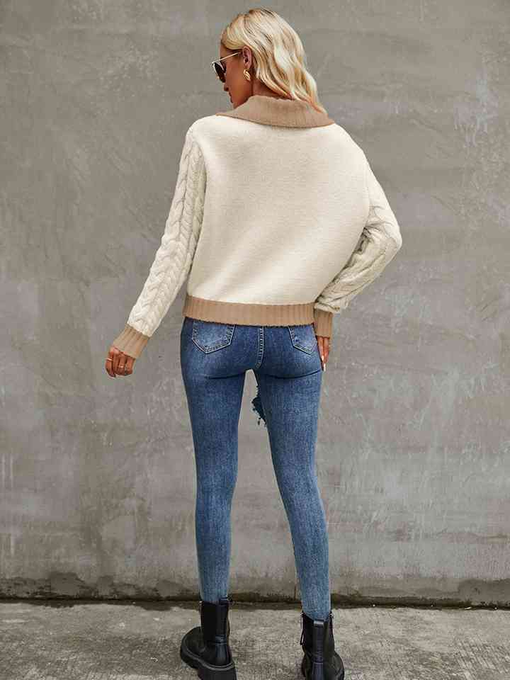 Collared Neck Long Sleeve Cardigan - TRENDMELO