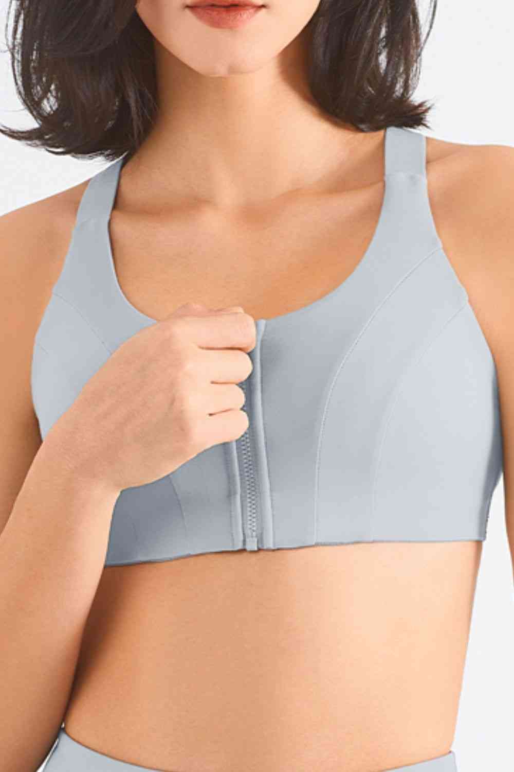 Zip-Up Racerback Sports Bra - TRENDMELO