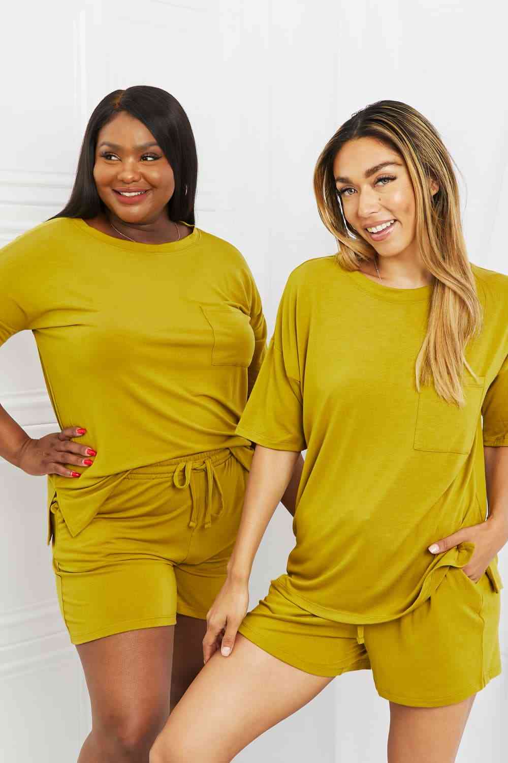 Zenana In The Moment Full Size Lounge Set in Olive Mustard - TRENDMELO