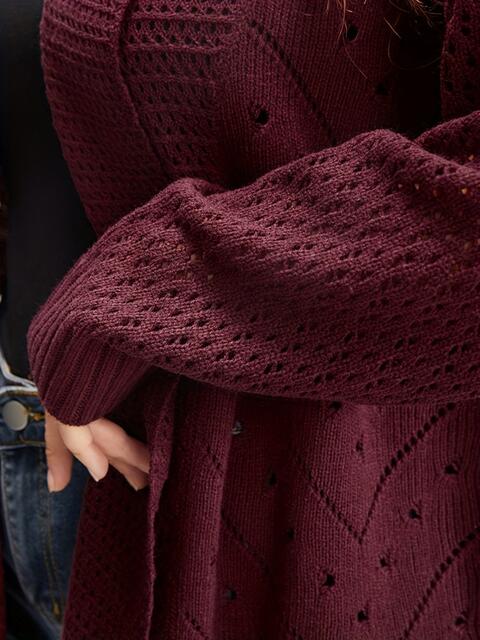 Plus Size Open Front Openwork Cardigan - TRENDMELO