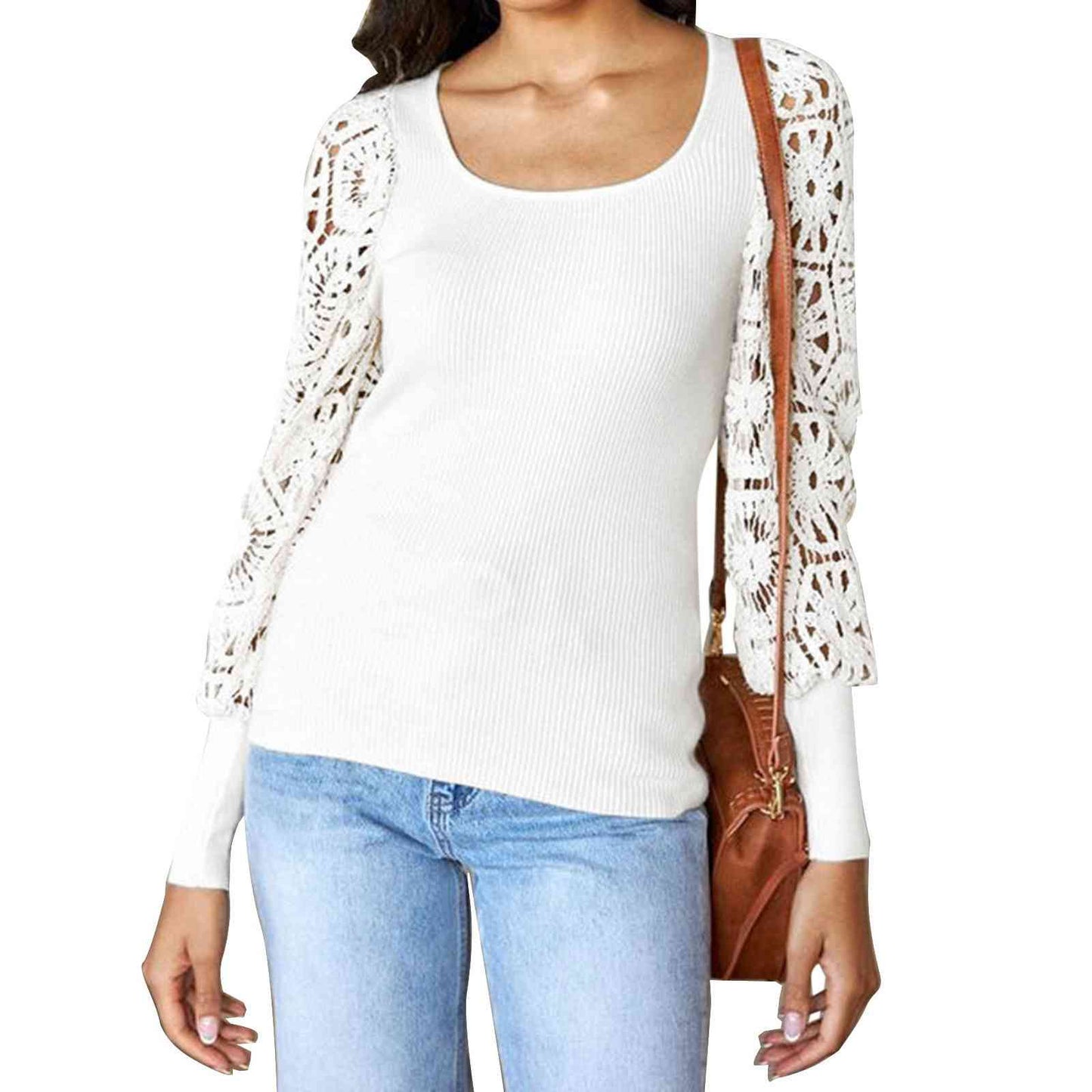 Lace Detail Scoop Neck Knit Top - TRENDMELO