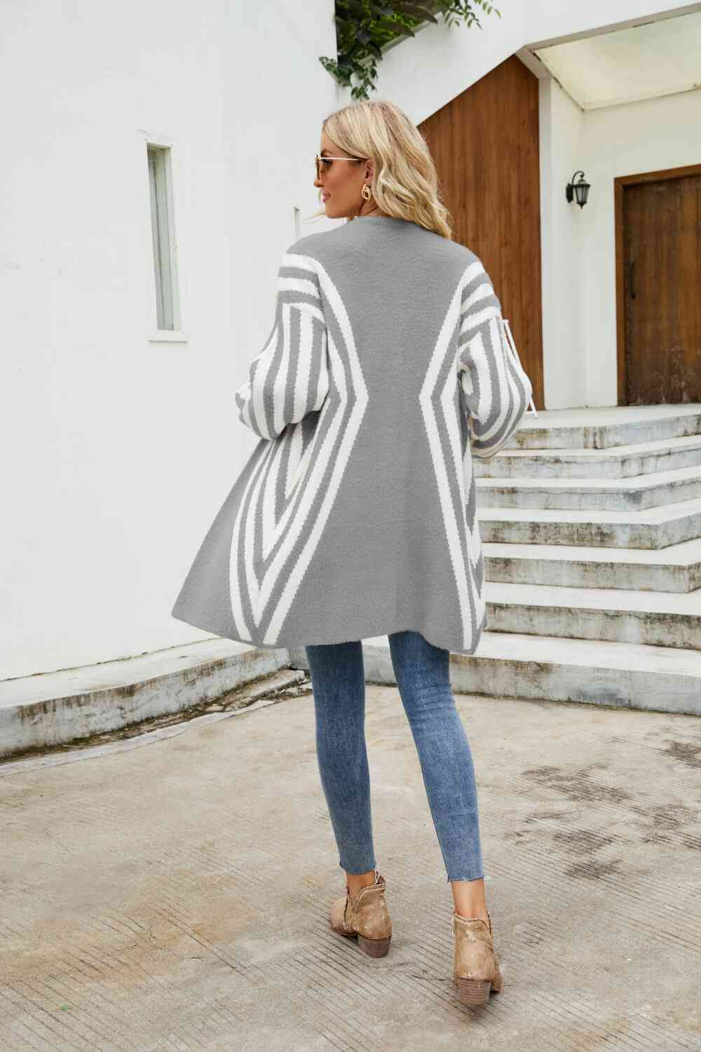 Woven Right Two-Tone Open Front Fuzzy Longline Cardigan - TRENDMELO