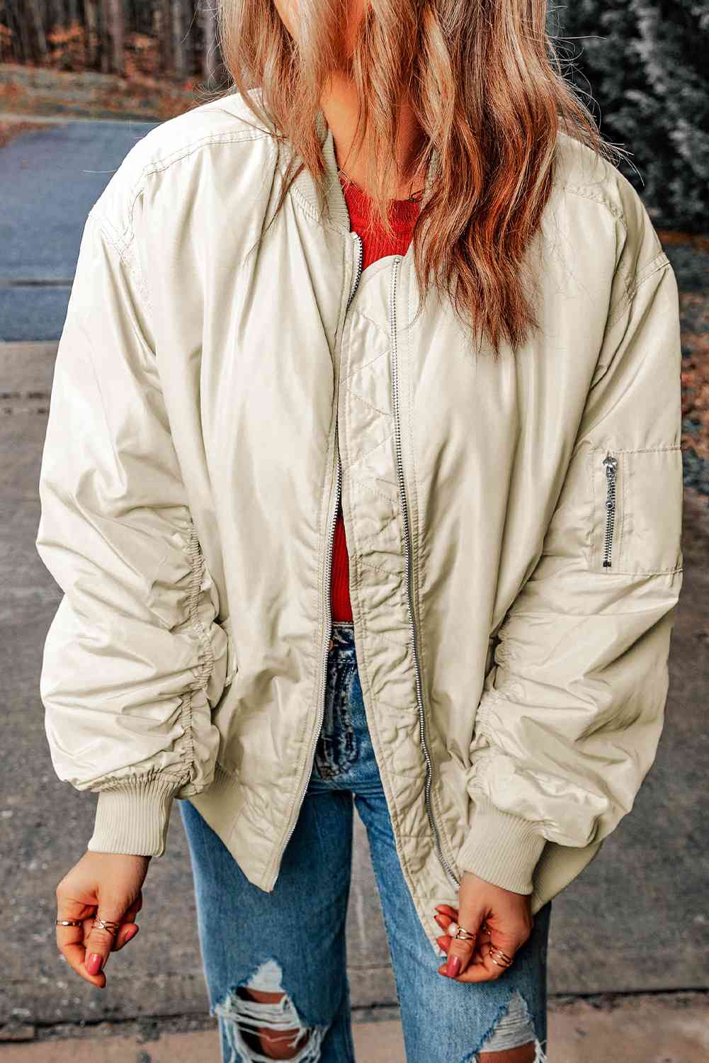 Zip-Up Baseball Collar Jacket - TRENDMELO