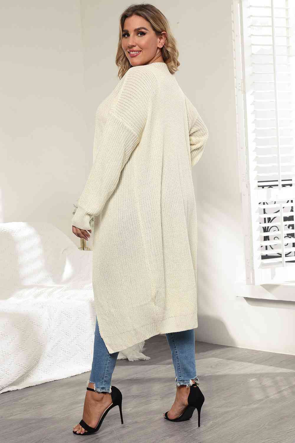Plus Size Open Front Long Sleeve Cardigan - TRENDMELO