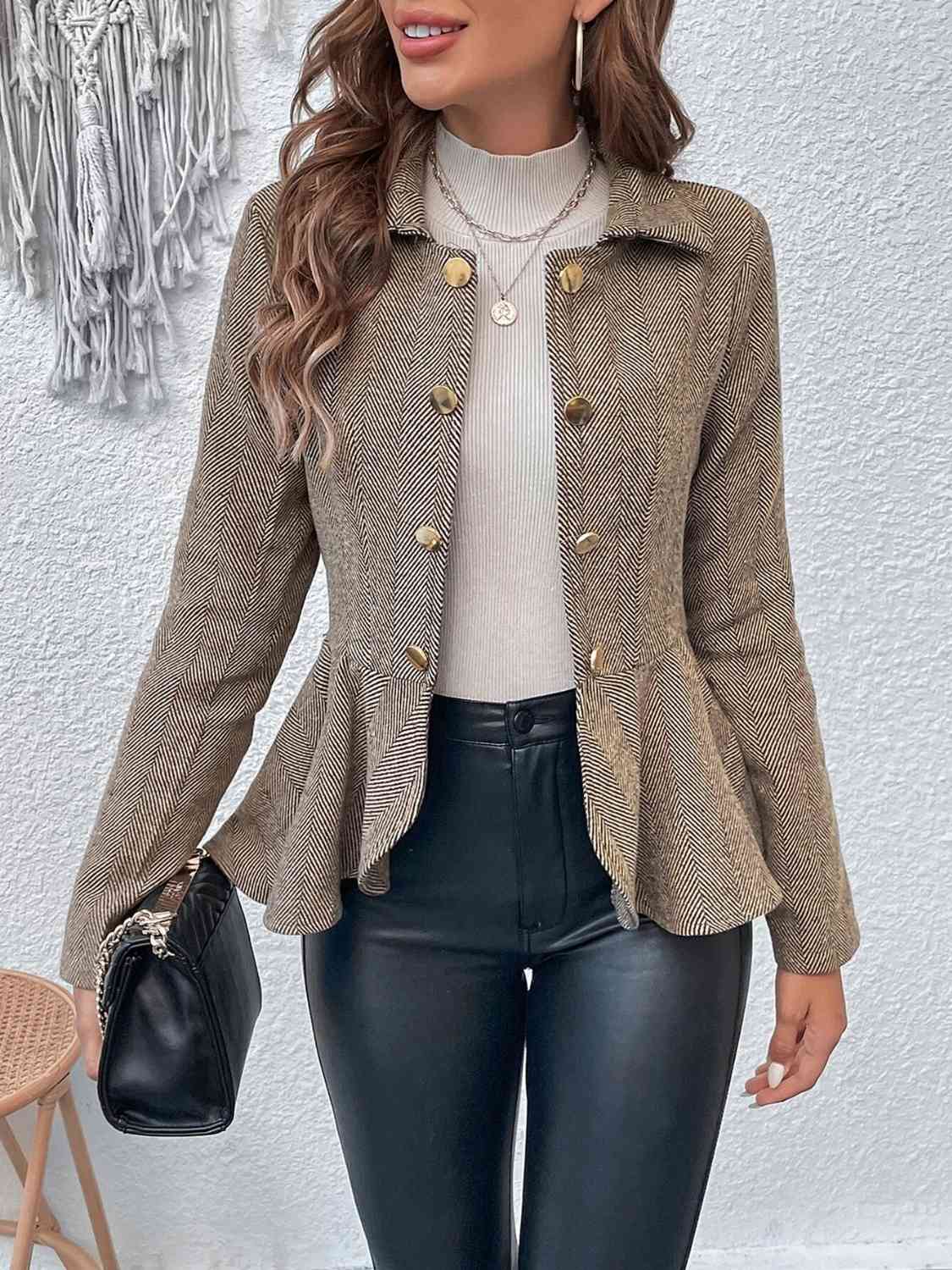 Ruffle Hem Collared Blazer - TRENDMELO
