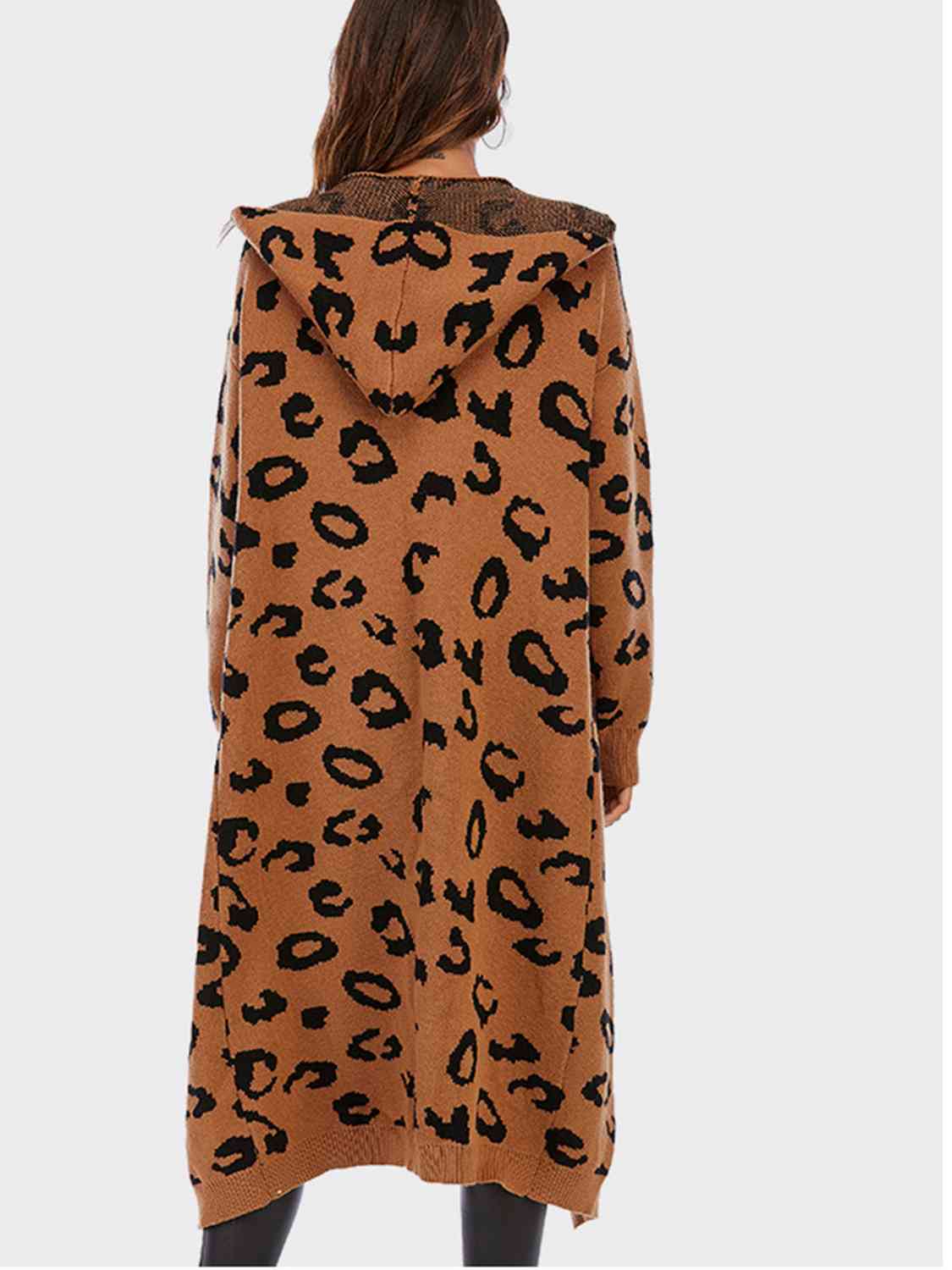 Leopard Hooded Cardigan with Pockets - TRENDMELO