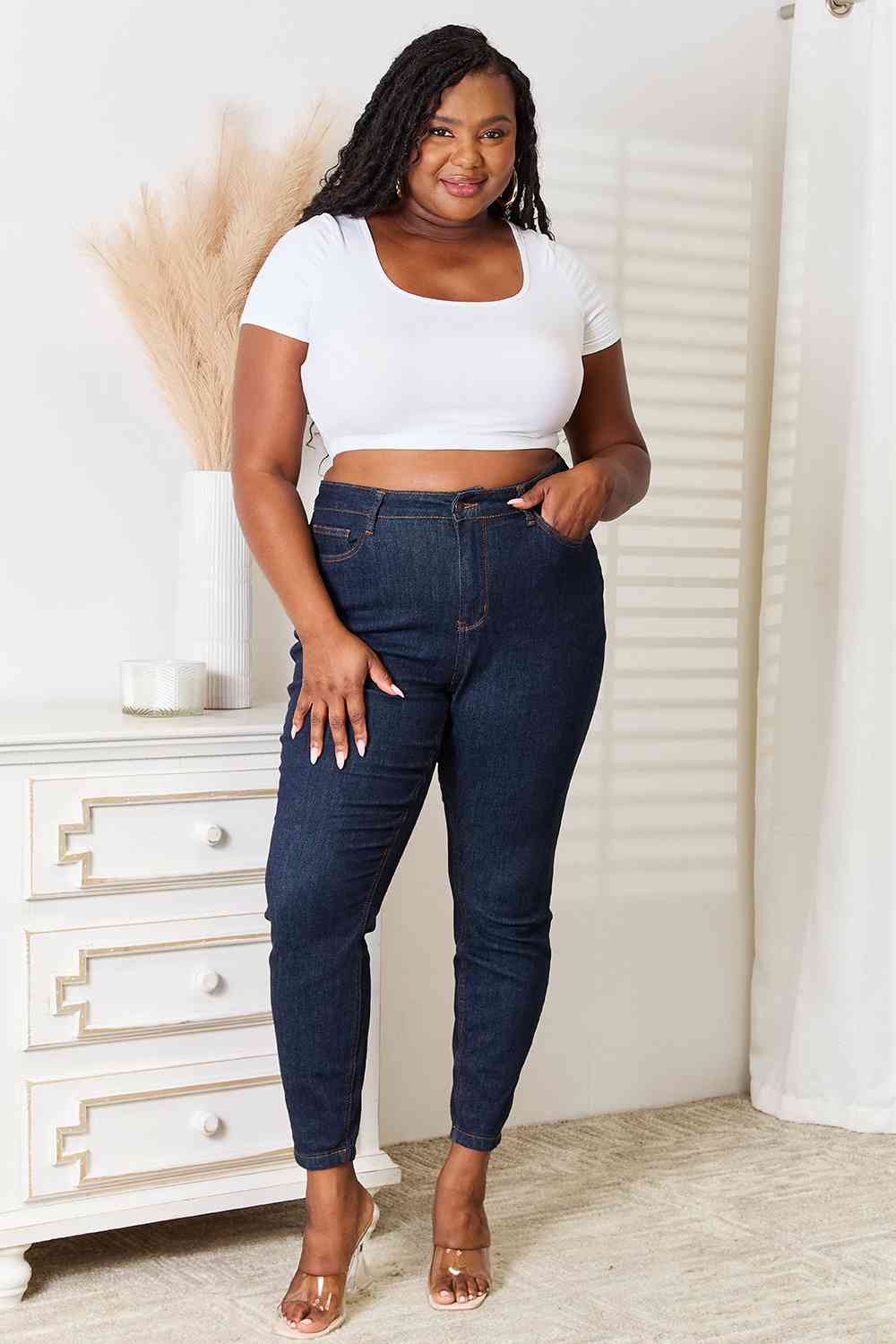 Judy Blue Full Size High Waist Pocket Embroidered Skinny Jeans - TRENDMELO