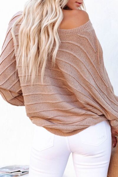 Striped Ribbed Trim Round Neck Sweater - TRENDMELO