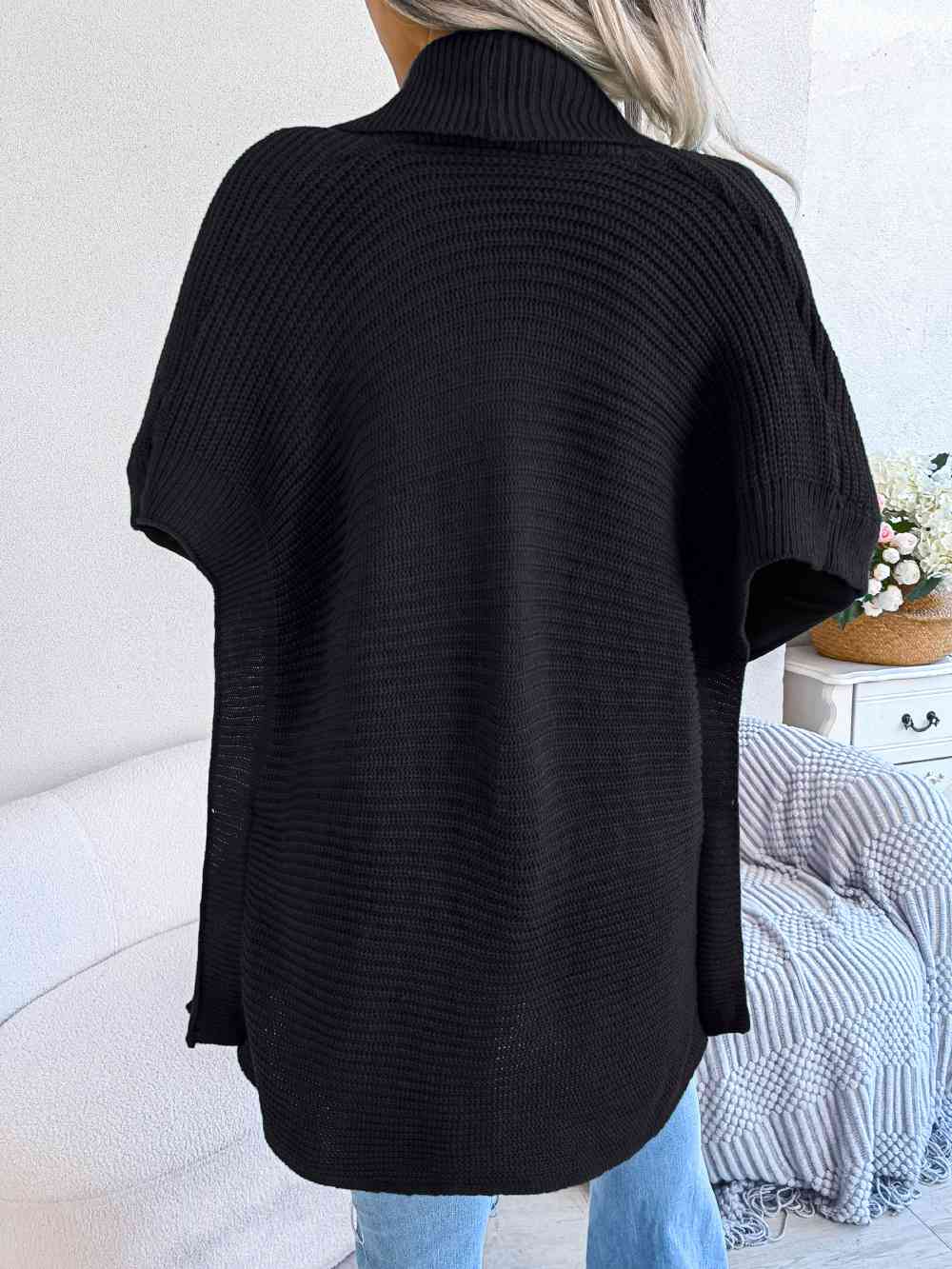 Horizontal Ribbing Open Front Slit Cardigan - TRENDMELO